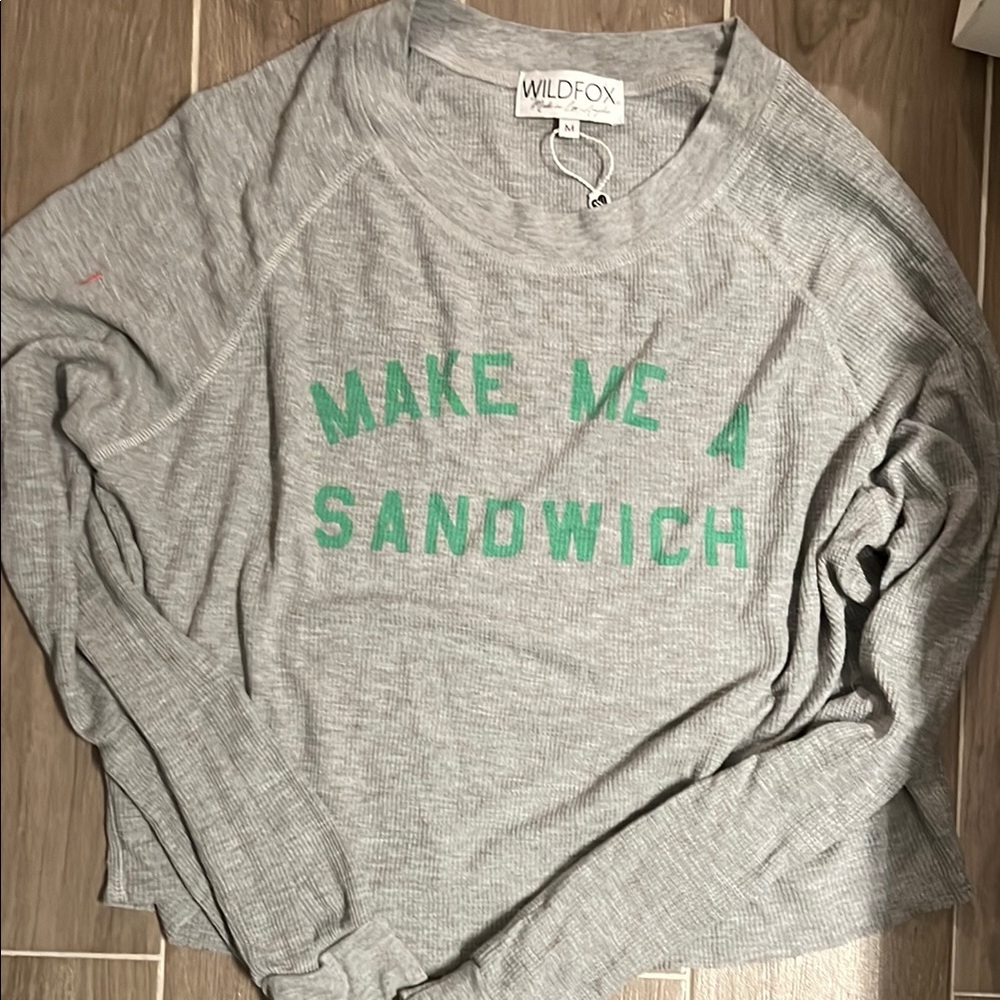 Wildfox Gray Long Sleeve Top with Green Text size Medium